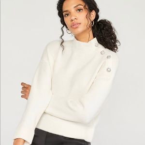 Ann Taylor Jeweled Button Mock Neck Sweater NWT